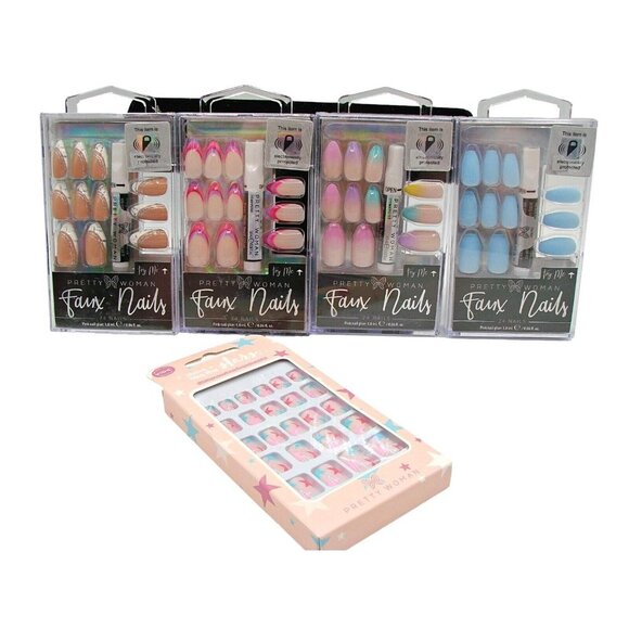 Mixed Lot 5 Pretty Woman Press on Nails New Glue Pink French Pastel Blue Coffin - Picture 1 of 12